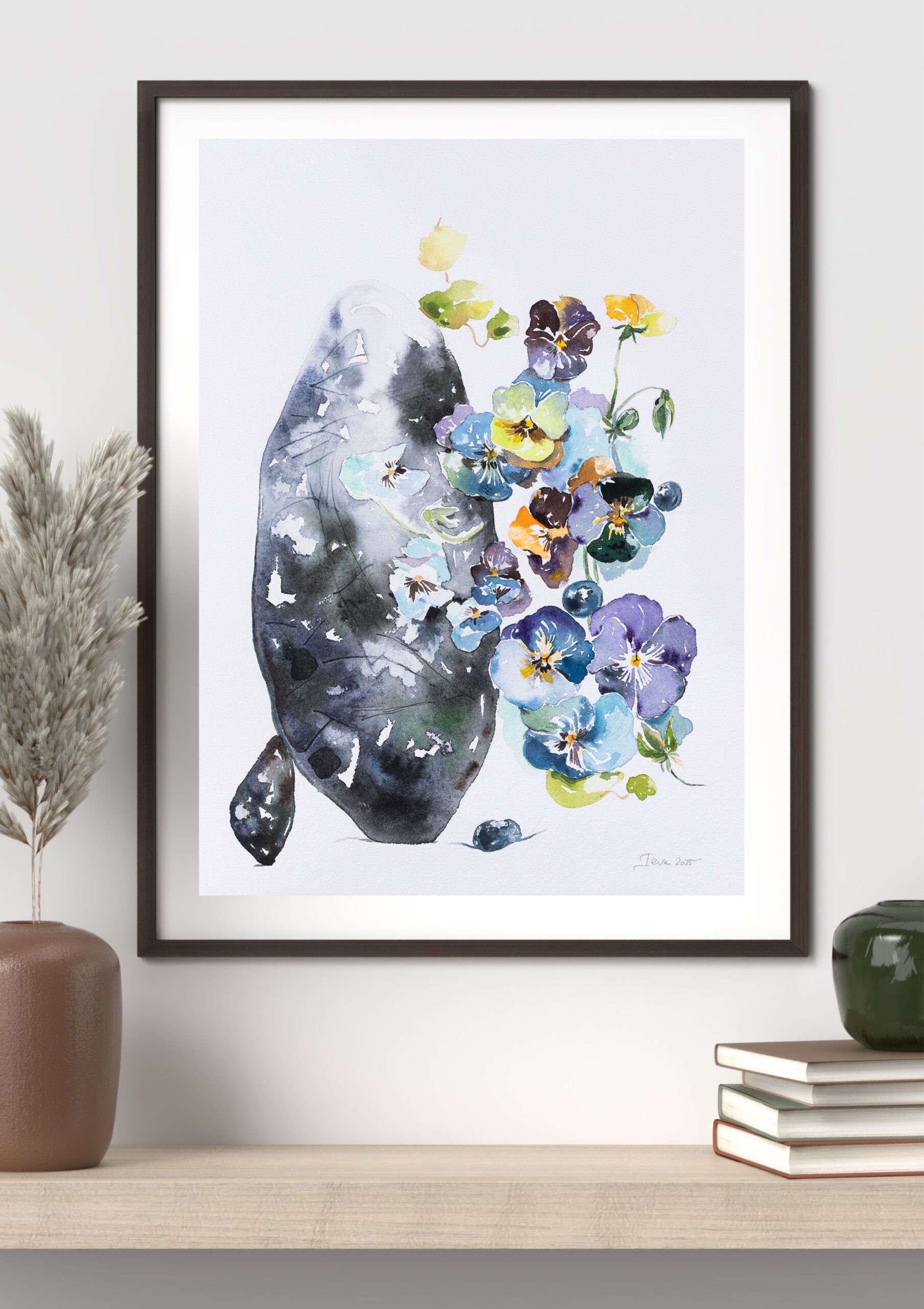 Framed botanical watercolor art On Both Sides minimalist living room